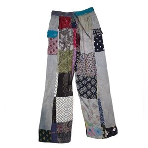 Ananta Made In India Patchwork Pants One Size Rayon Gray Blue